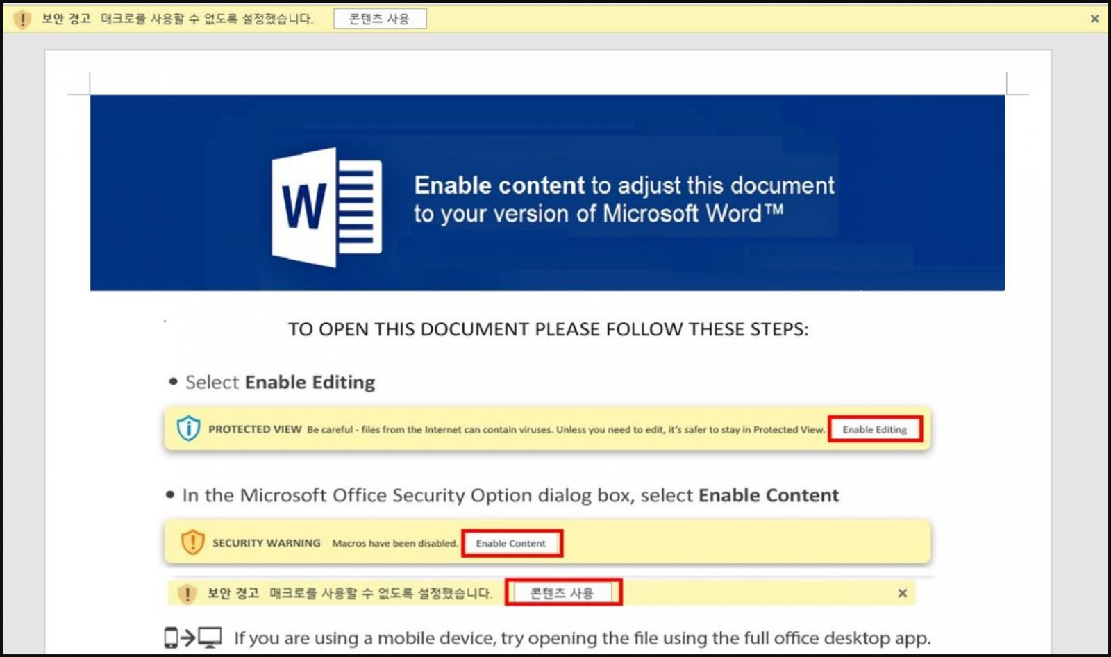 Malicious document initiating the infection chain