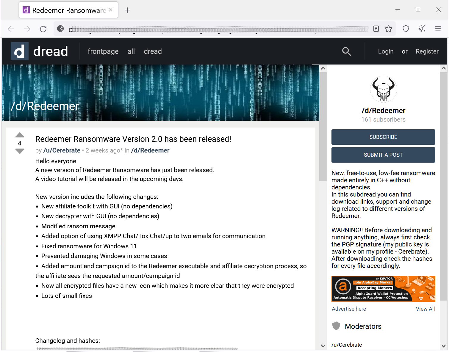 Announcement of version 2.0 on the author's Dread page