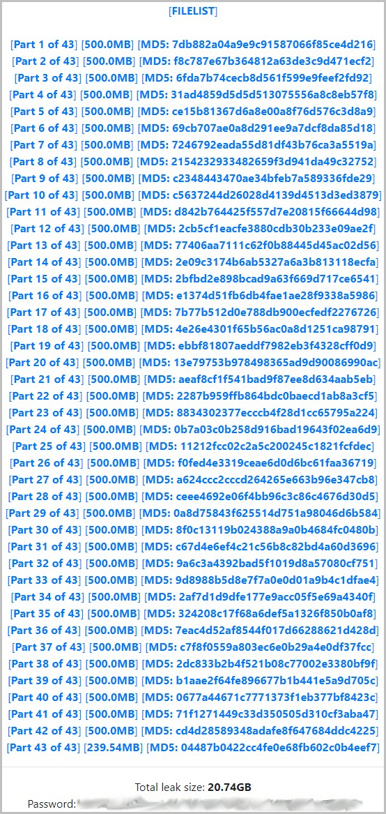 RansomEXX Tor sitesinde hala sunulan dosyaların listesi