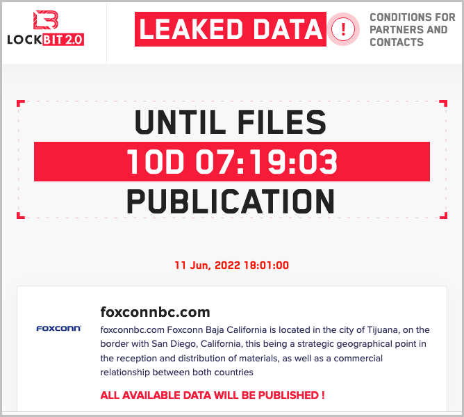 LockBit reclama a Foxconn como víctima
