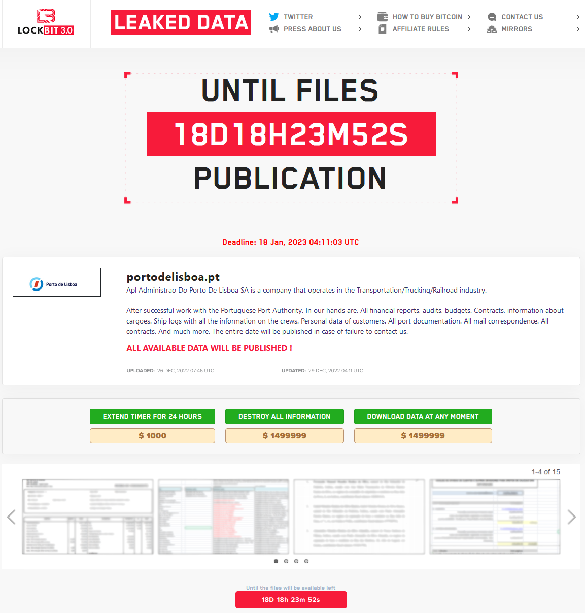 LockBit 3.0 Tor sitesinde listelenen Lizbon Limanı