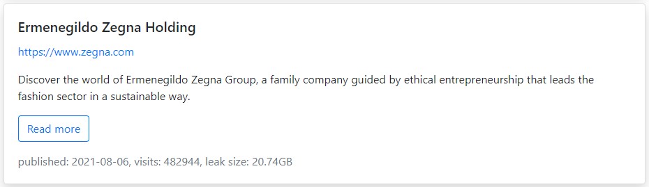 Zegna'nın RansomEXX sızıntı portalına girişi