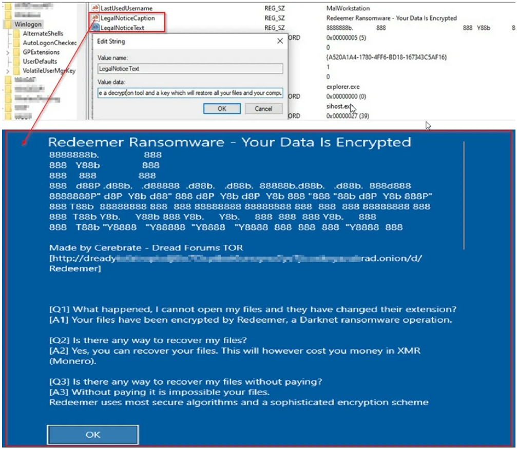 Ransom note displayed during system restart