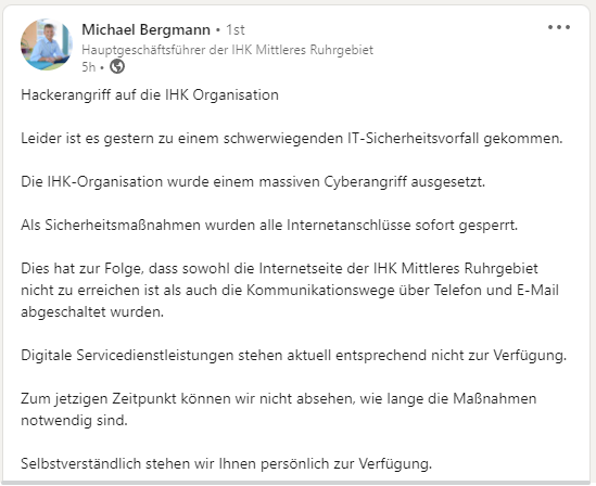 Bergmann's statement on LinkedIn