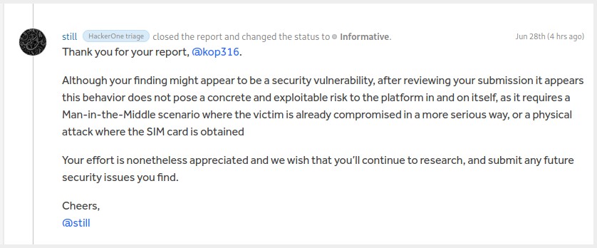 Response to reporter's HackerOne submission