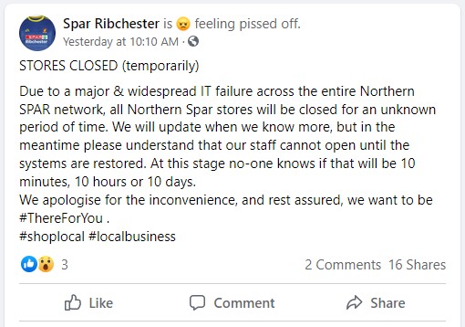 SPAR Ribchester notice to customers