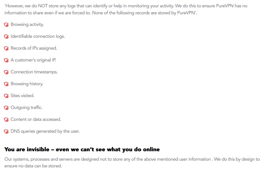 PureVPN no logs