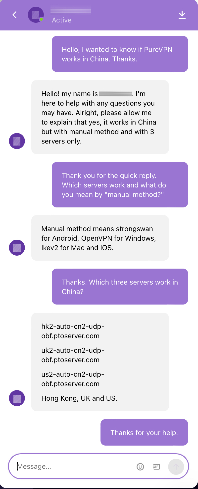 PureVPN support chat