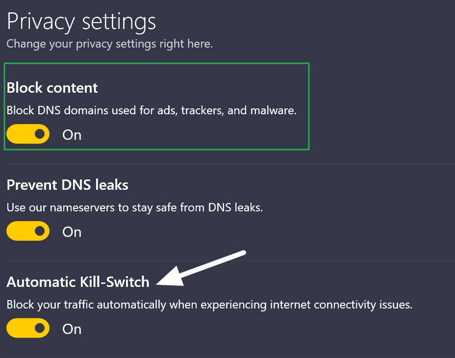 cyberghost privacy settings