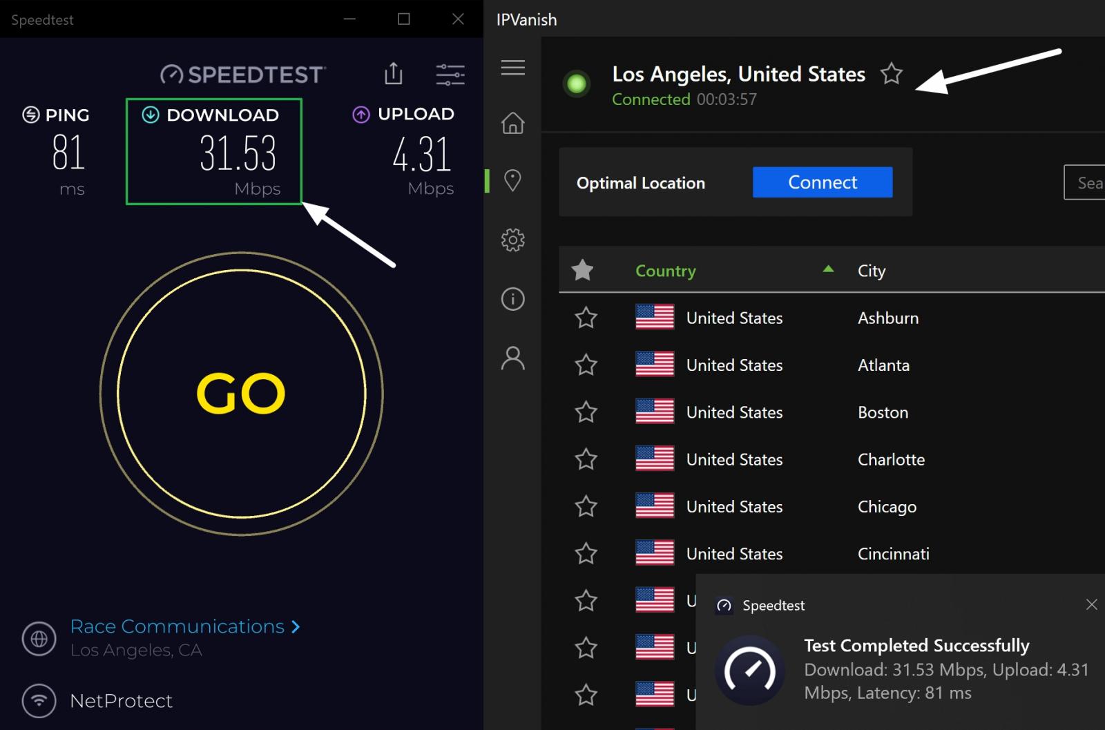 IPVanish download speed test