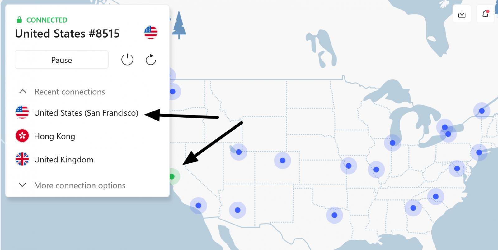 nordvpn connection map