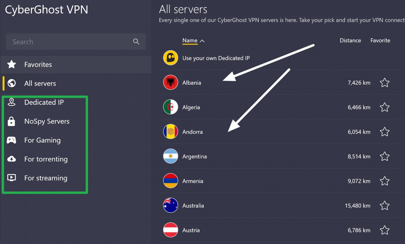 cyberghost all servers