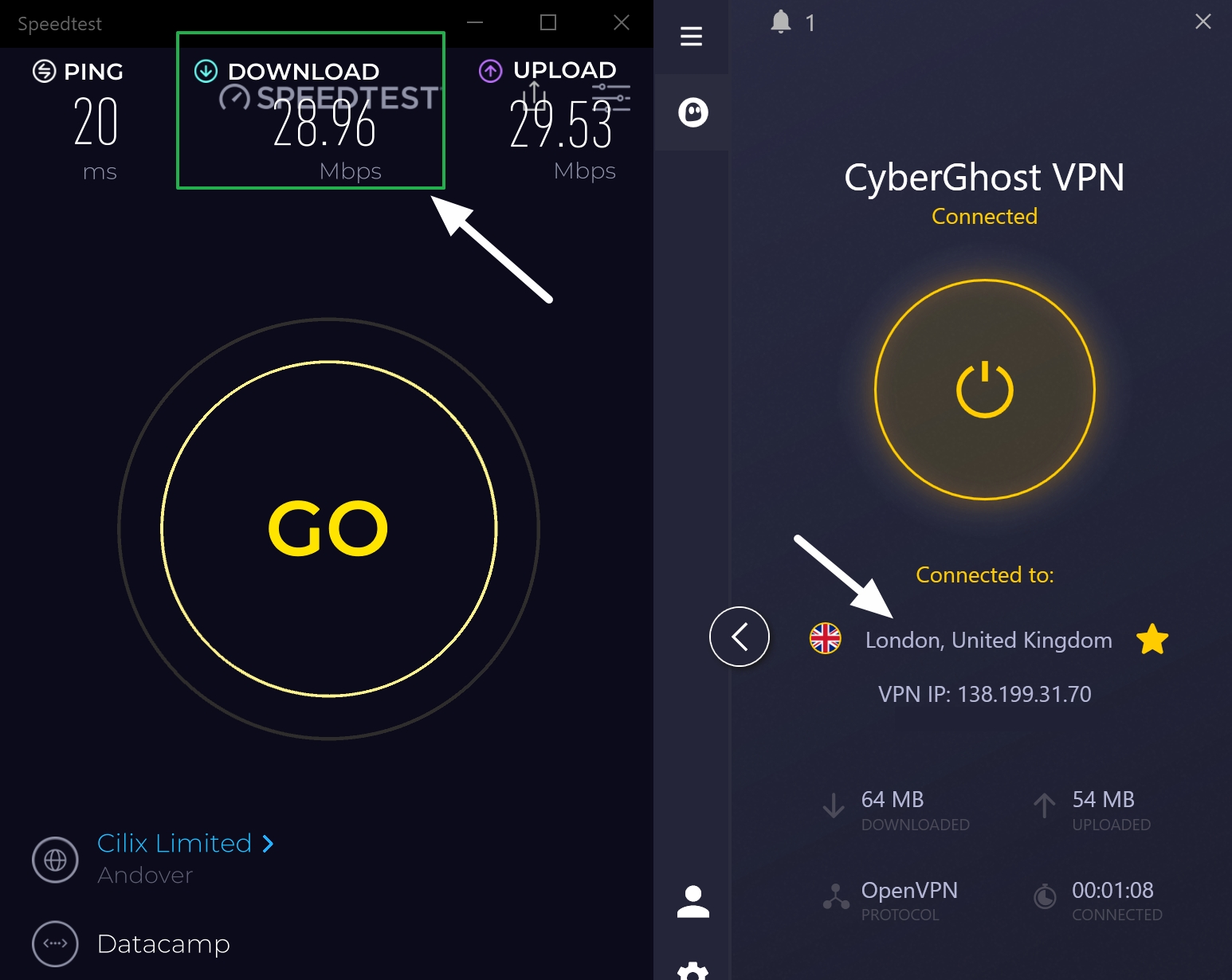 cyberghost download speed