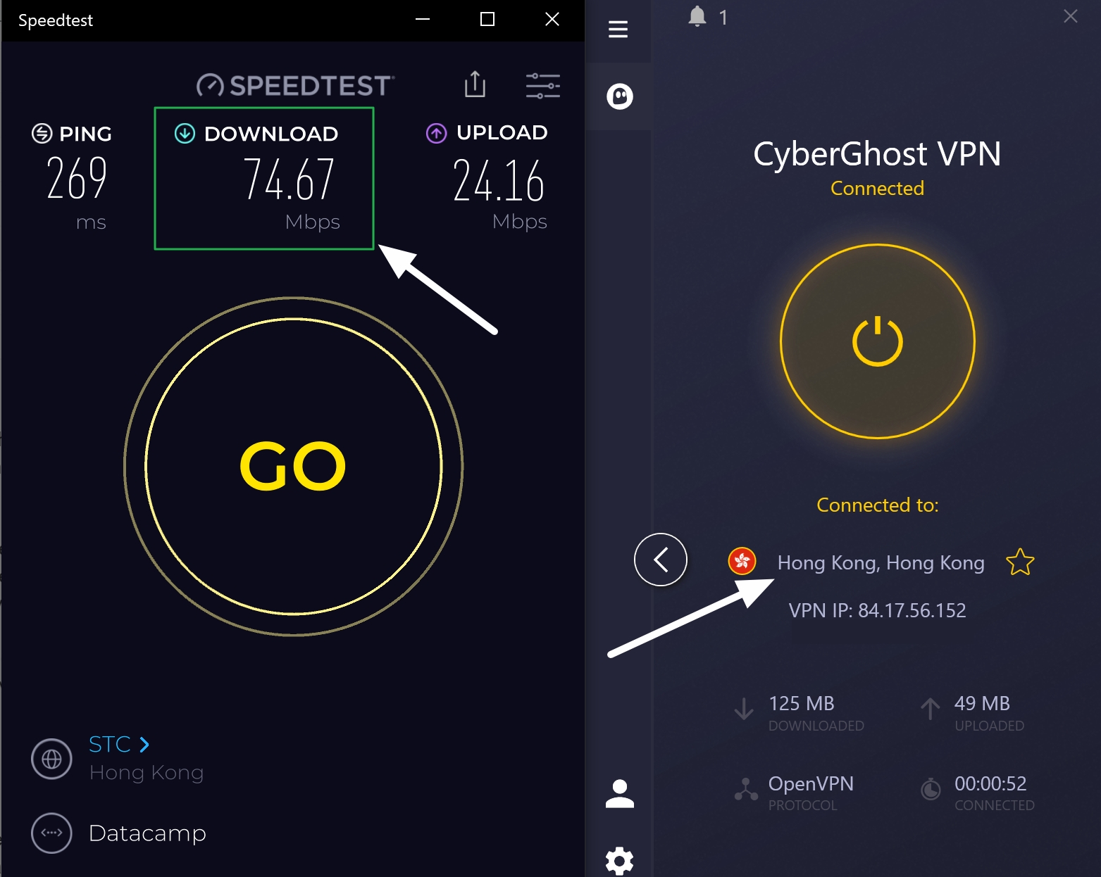 cyberghost download speed