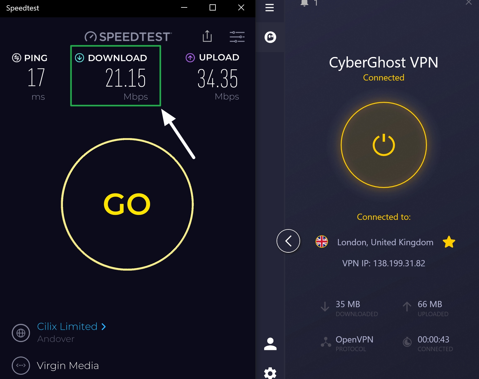 cyberghost download speed