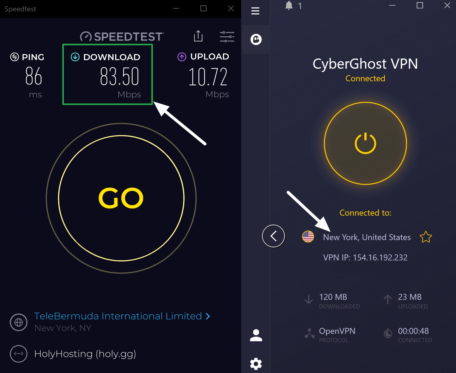 cyberghost download speed
