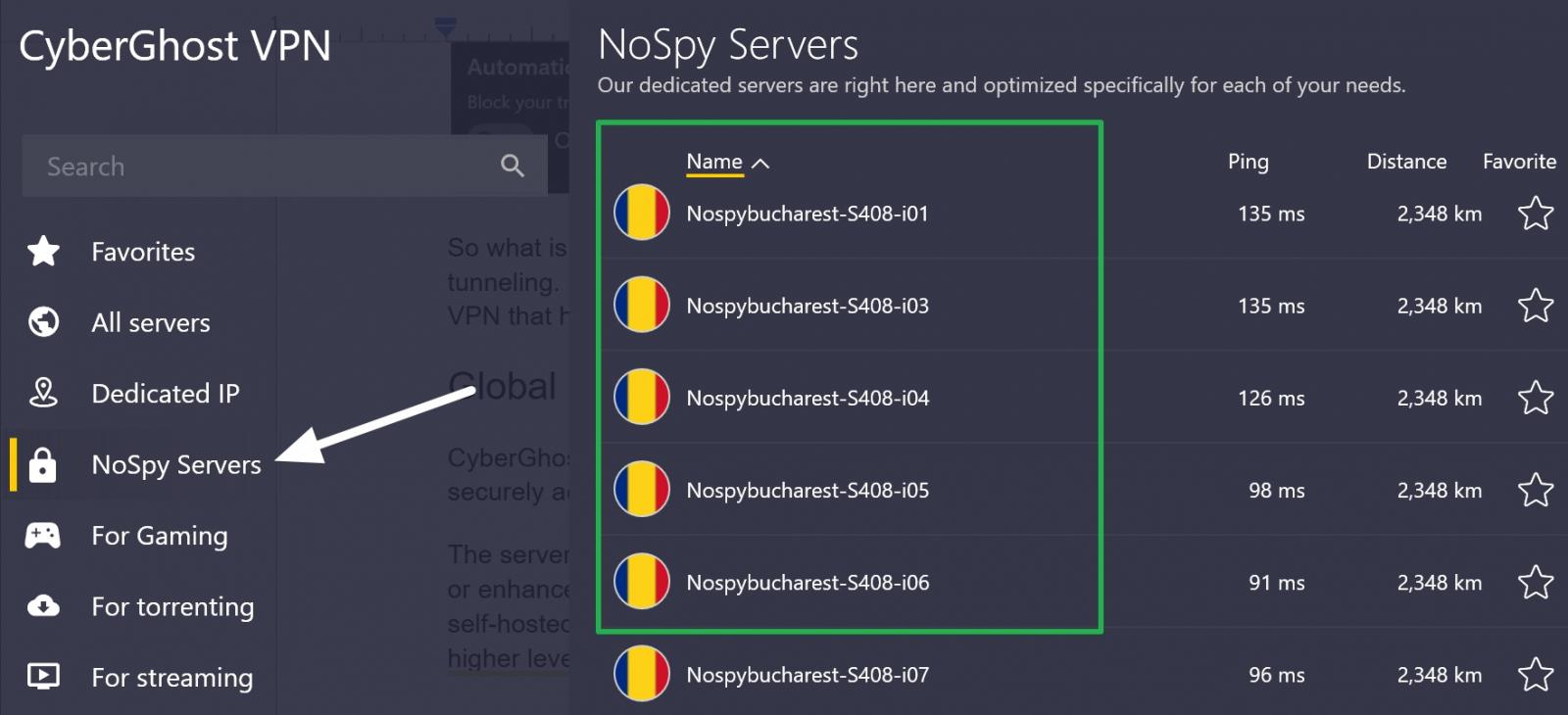 cyberghost nospy servers
