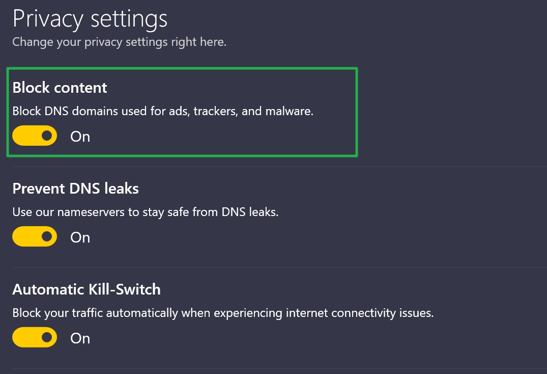 cyberghost privacy settings