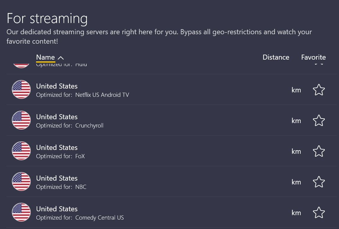 cyberghost streaming servers