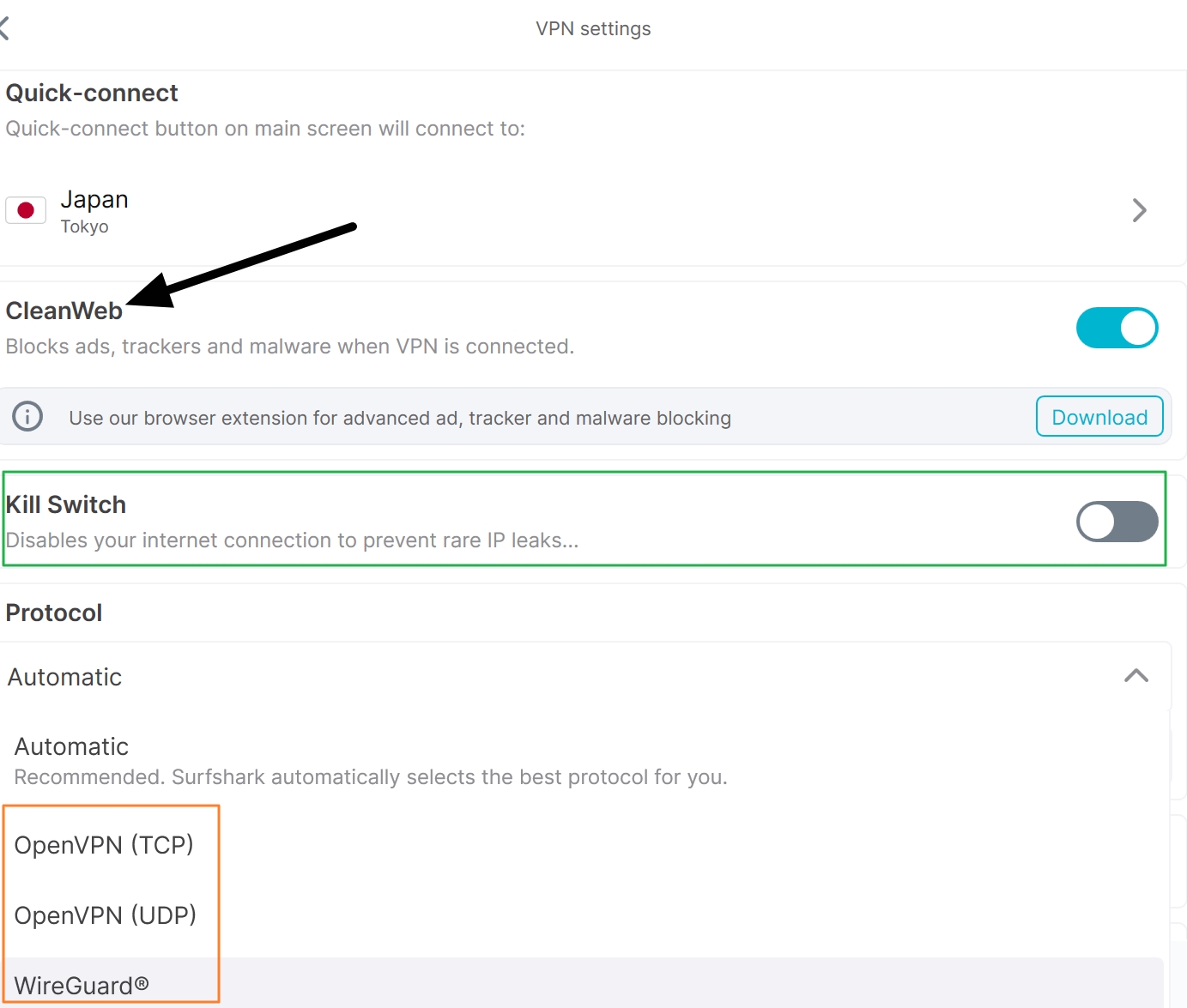 surfshark kill switch