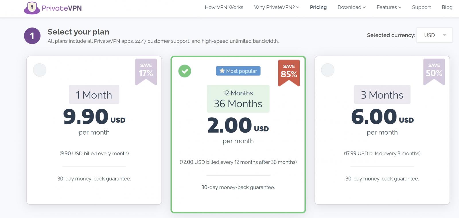 PrivateVPN pricing