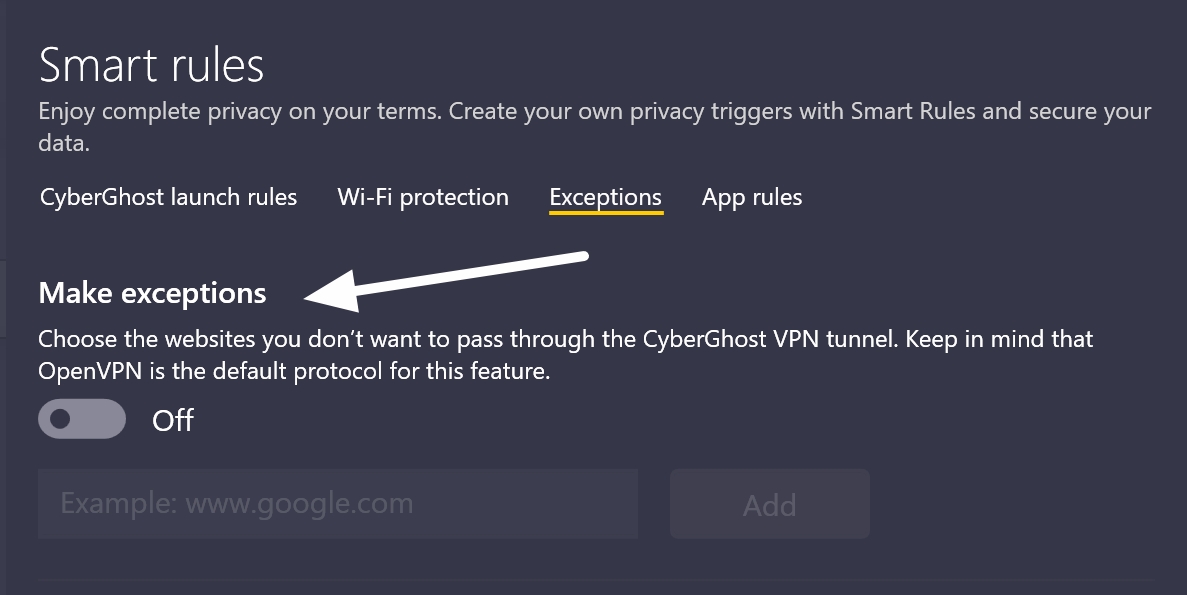 cyberghost split tunneling