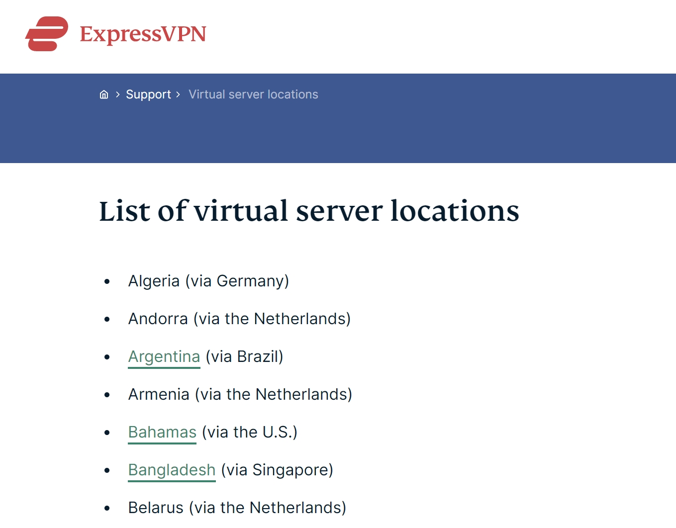 Emplacements du serveur ExpressVPN