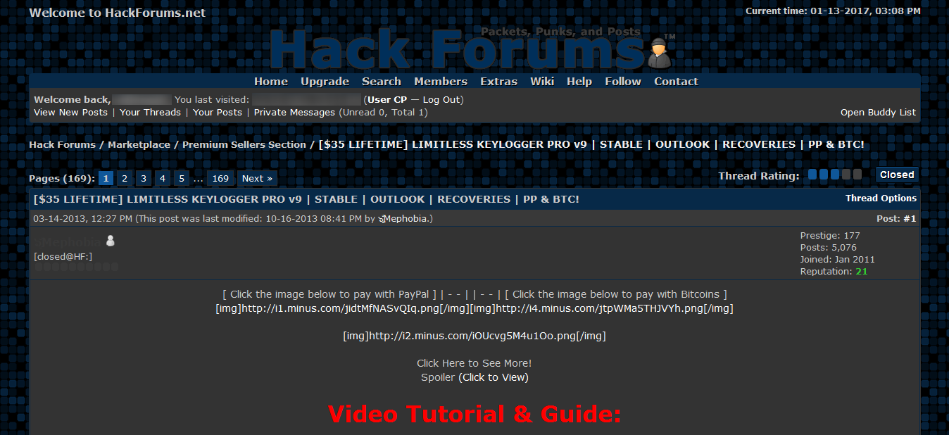 Ad for Limitless Logger on Hack Forums