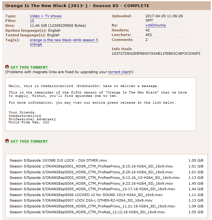 The Pirate Bay torrent