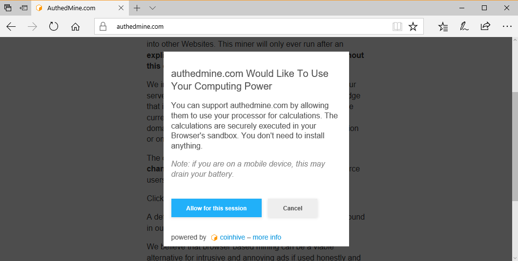 AdBlock and Authedmine.com cryptocurrency miners – AdBlock