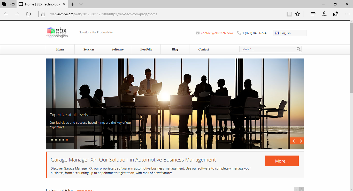 Snapshot of the EBX Technologies website
