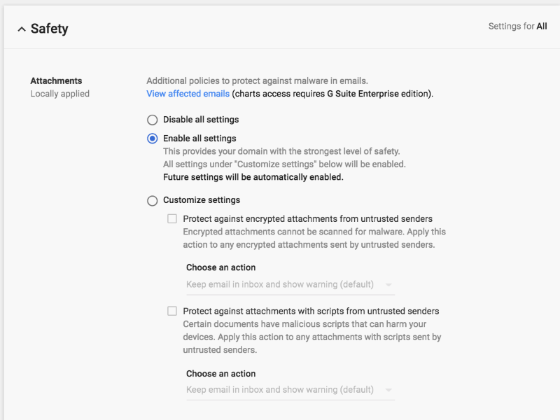 New G Suite settings