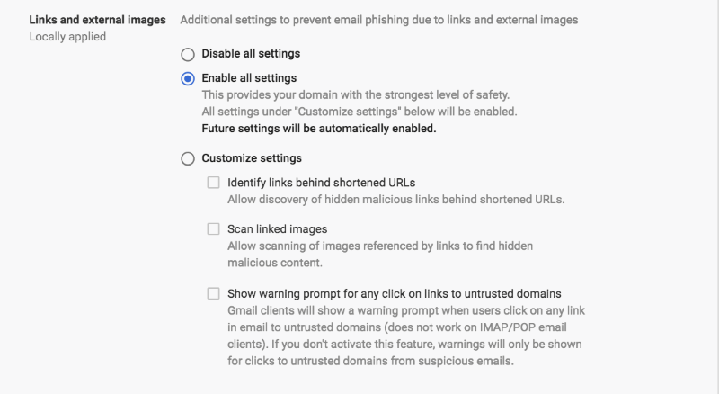 New G Suite settings
