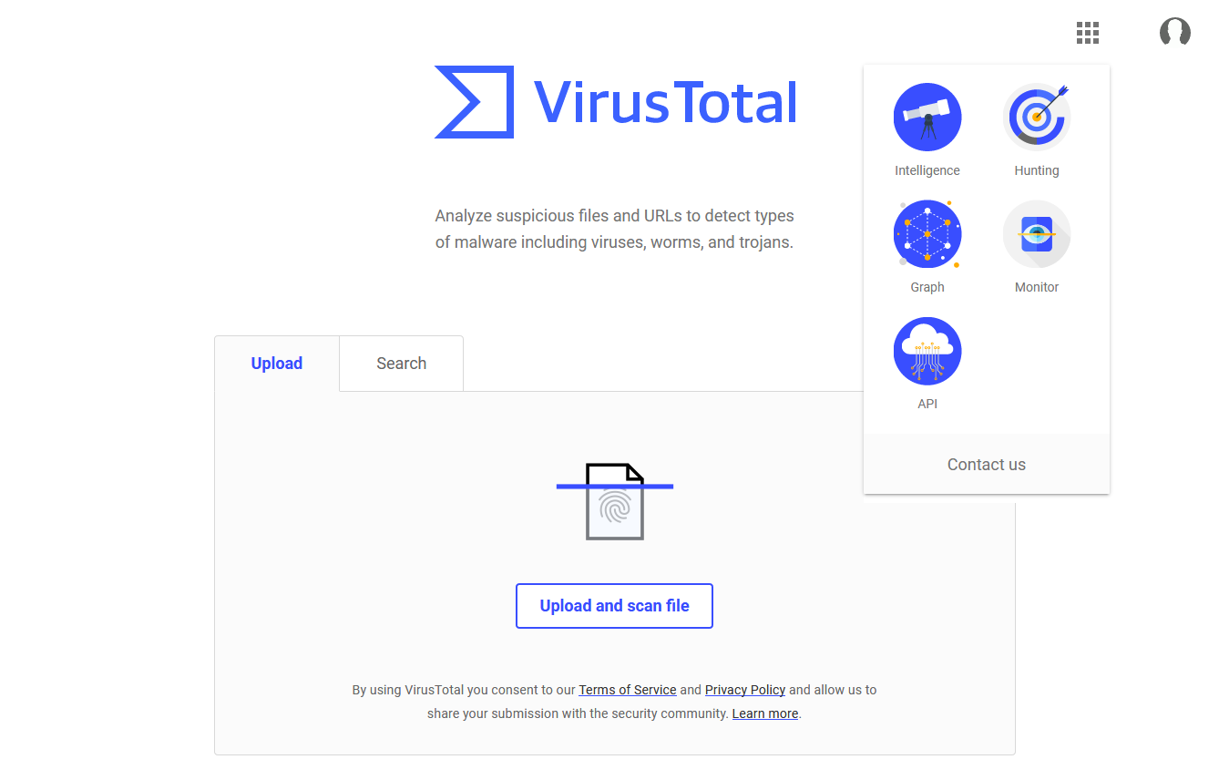 New VirusTotal homepage