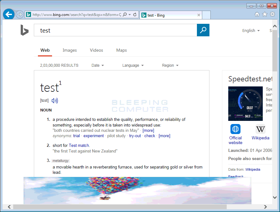 Crusadershowing banner on top of Bing