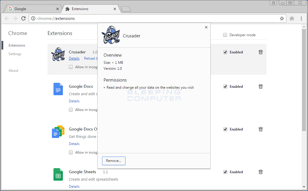 Crusader Chrome extension