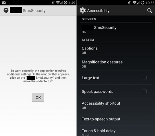 Malware asking for access to Android's accessibility service