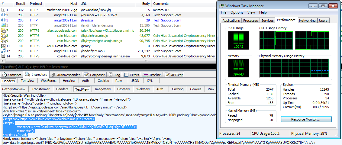 Coinhive used in malvertising campaign