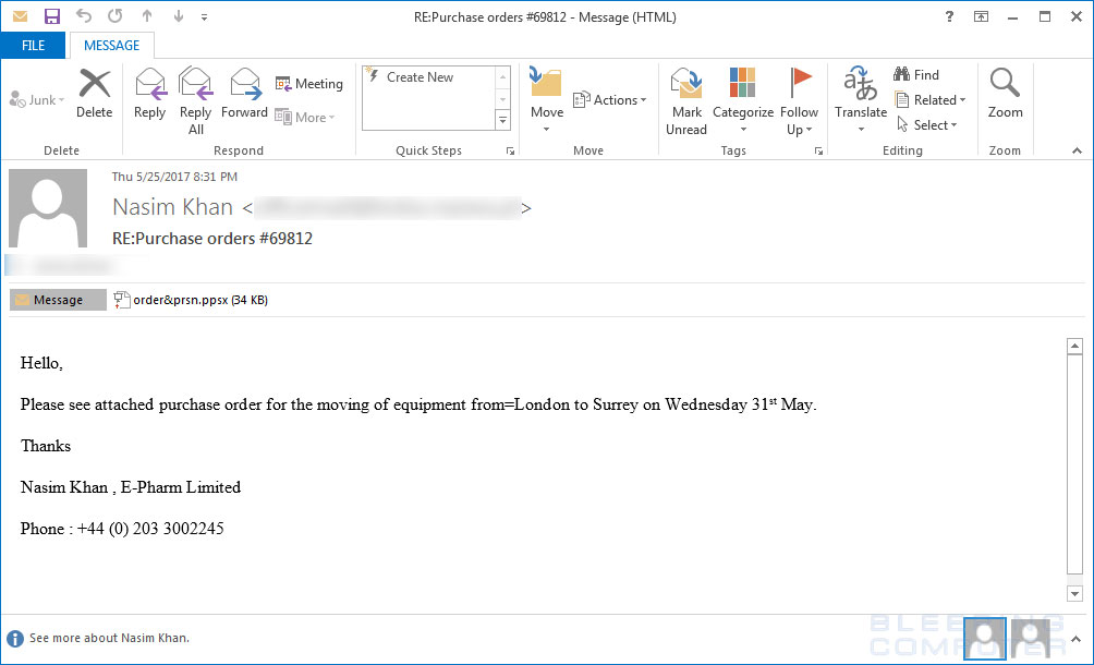 Spam email delivering booby-trapped PPSX file