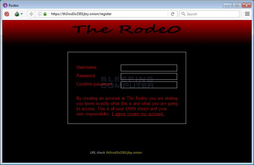 The Rodeo registration screen