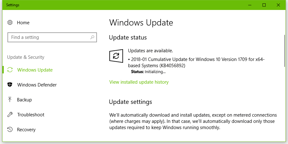 Windows Update for Meltdown and Spectre patches