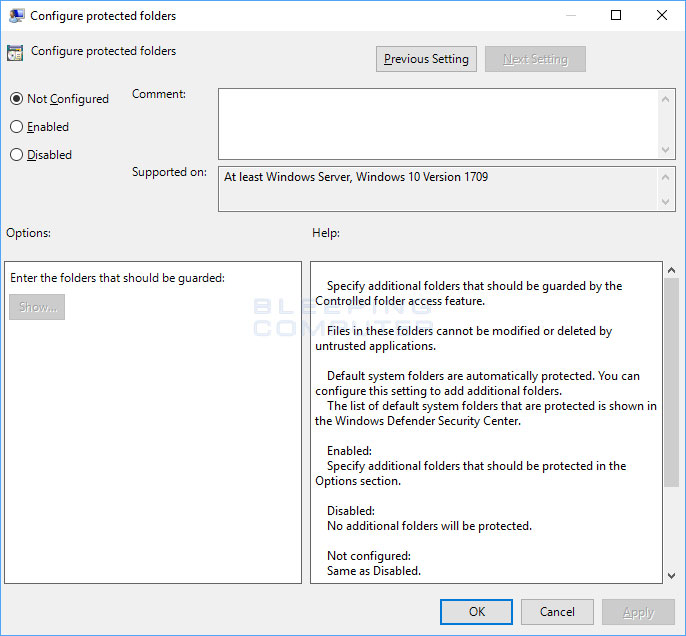 CFA policy protected folders