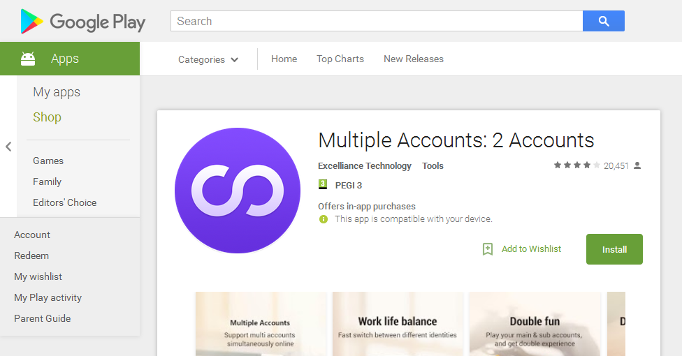 Multiple Accounts: 2 Accounts on Google Play Store