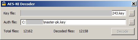 AES-NI decrypter successfully decrypting locked files