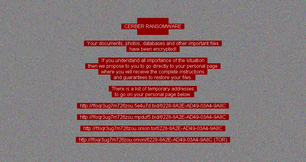 Ransom note shown by the Cerber ransomware spread via this spam campaign