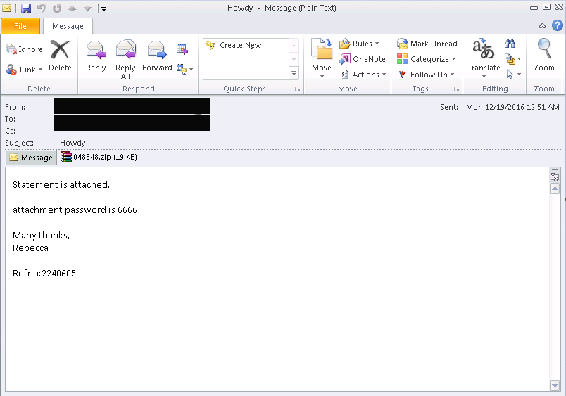 Email spam carrying macro-laced file attachment