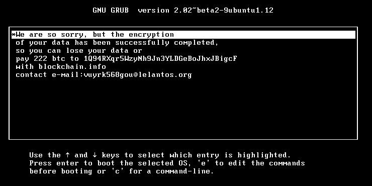 KillDisk Linux ransomware ransom note