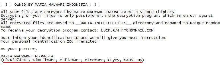 Mafia Malware Indonesia ransom note